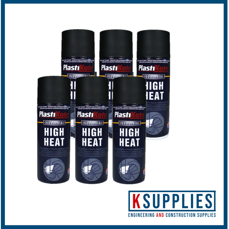 Plastikote HIGH HEAT 650°C Spray Paint Black 400ml x 6