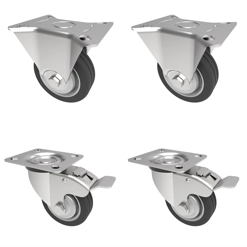 Pro Castor 125mm (5") Top Plate Black Rubber Wheel Fixed/Swivel Braked