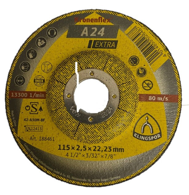 Klingspor A24 Extra 115mm x 22 x 2.5mm Cutting Disc Depressed Center (188461)