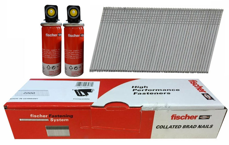 Fischer 32mm Second Fix 16g Angled Galv Brad Nail Packs (2000) With Gas