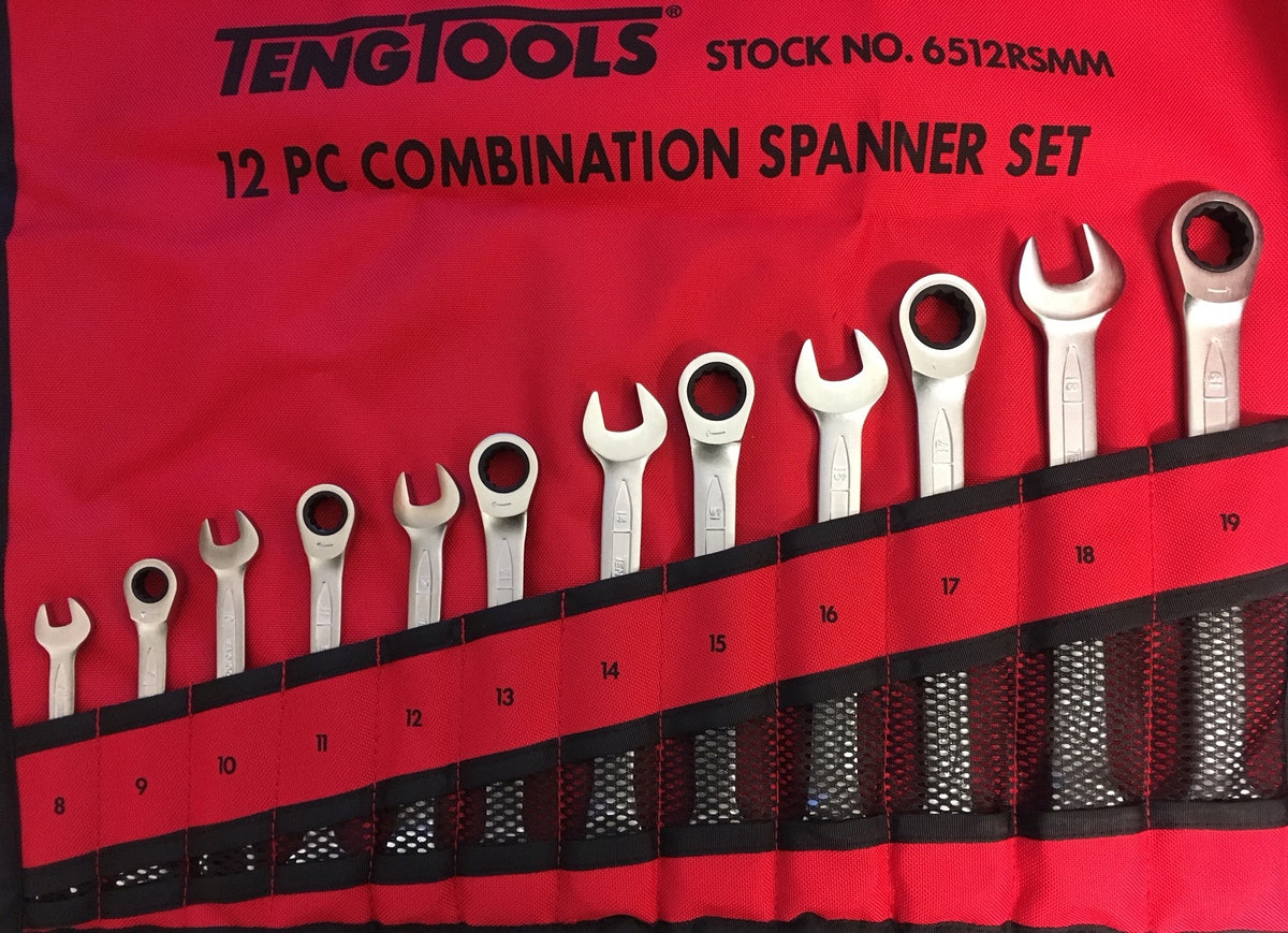 Teng Tools Ratschenringschlüssel-Set 12-teilig – Größen 8-19 Mm, 72 Zähne, Chrom-Vanadium, Lebenslange Garantie