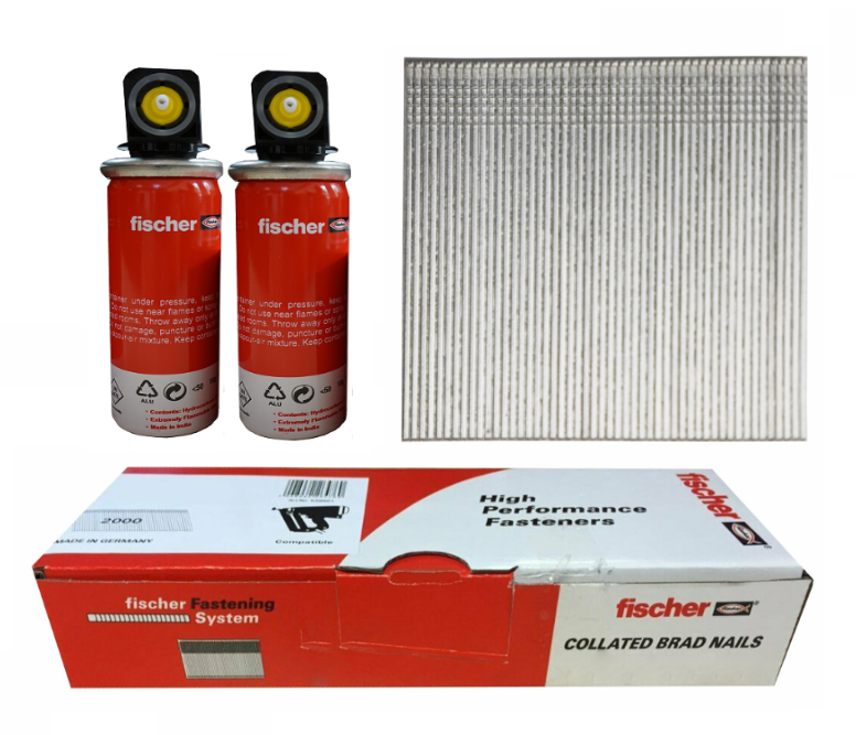 Fischer 32mm Second Fix 16g Galv Brad Nail Packs (2000) With Gas