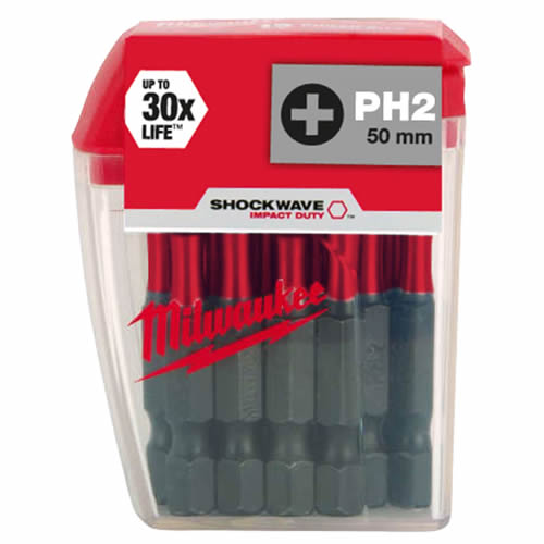 Milwaukee PH2 50mm Impact Shockwave Bits 10 Piece (4932472048)