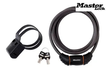 Master Black Braided Steel Keyed Cable 1.8m x 10mm Bike Lock