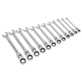 Sealey S0635 Flexible Head Ratchet Combination Spanner Set 12pc Metric