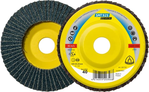 Klingspor SMT925 115mm x 22 x 40 grit Flap Disc Convex High Stock Removal (321714)