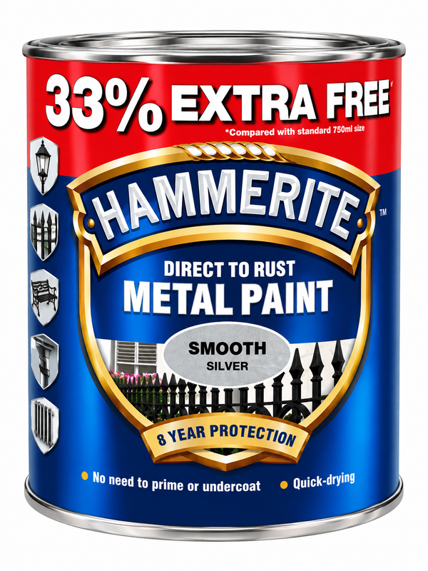 Hammerite 1 ltr Silver Smooth Finish Metal Paint