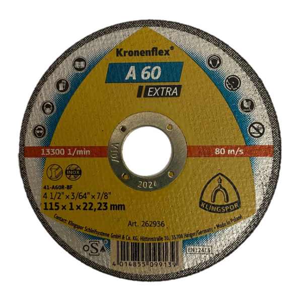 Klingspor A60 extra 115mm x 22 x 1mm Thin Cutting Disc (262936)