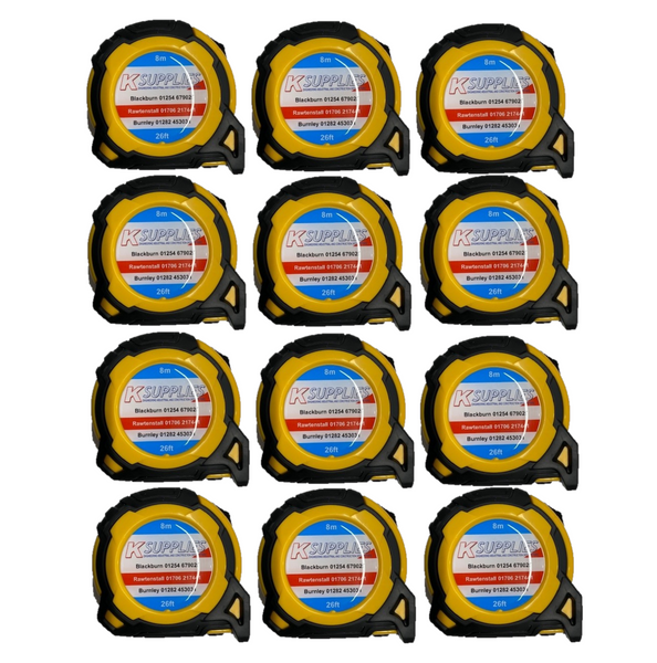 K Supplies 8mtr/26ft Tape Measure Own Brand (12Pack)