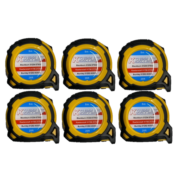 K Supplies 8mtr/26ft Tape Measure Own Brand (6Pack)