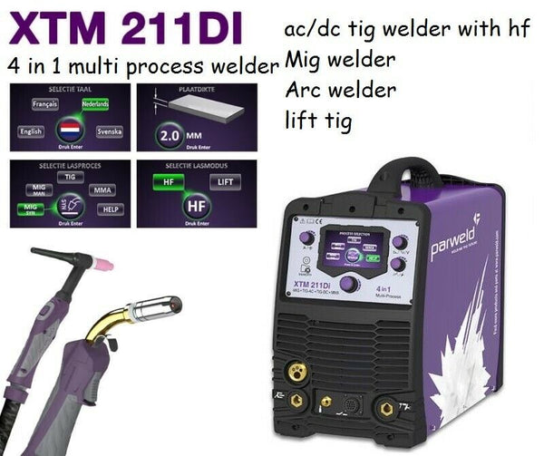 Parweld XTM211Di 4 in 1 multi process welder Mig Tig (AC/DC) & Arc 110v / 240v