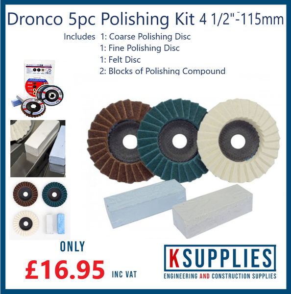 Dronco / Osborne Polishing Disc set 115mm x 22mm Fine Coarse Felt polishing disc & polish 6900040100