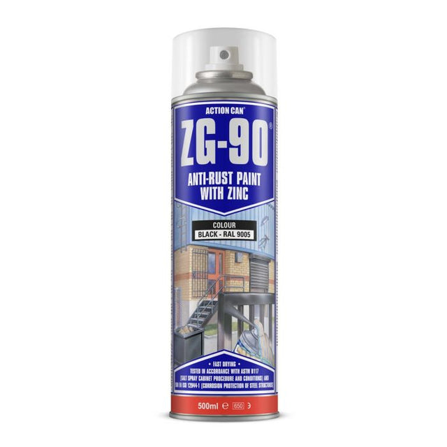 Action Can ZG90 Satin Black Spray 500ml (Bulk Buy) Box 6